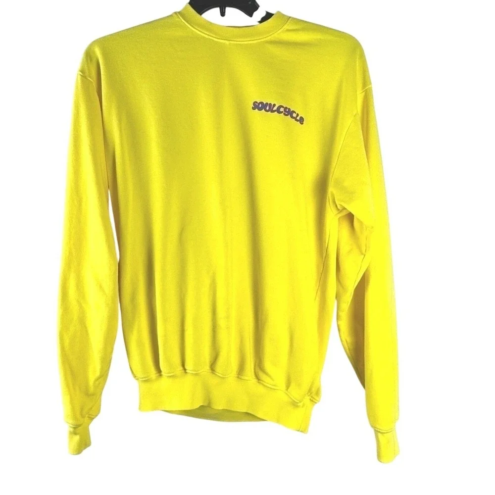 SoulCycle Graphic Sweatshirt Medium Yellow 100% Cotton Made in USA Y2K Skater 90